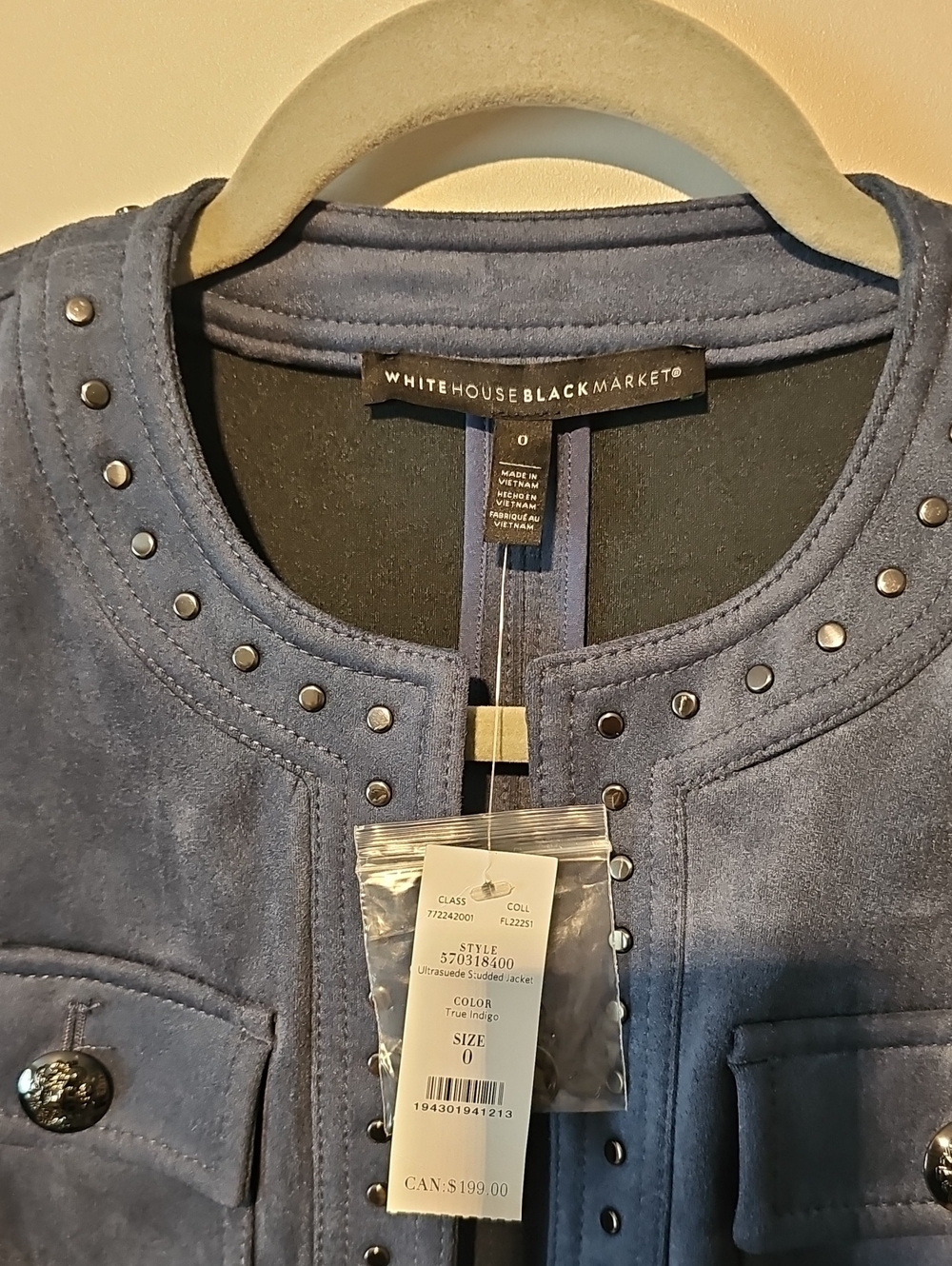 Dark Navy Suede Stud-Trim Jacket & Skirt Size 0 - Picture 8 of 12